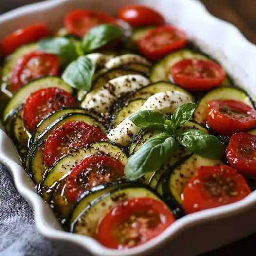 Tian Froid de Courgette et Tomate Cerise, Mozzarella et Pesto