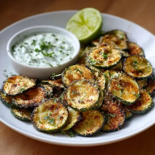 Chips de Courgettes au Four, Sauce Yaourt-Menthe et Zestes de Citron Vert : Le Croquant Sain de l'Apéritif !