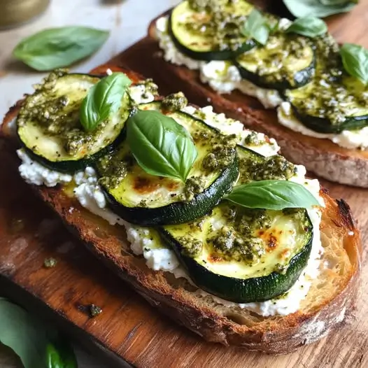 Tartine Estivale : Ricotta, Courgette Rôtie et Pesto de Basilic