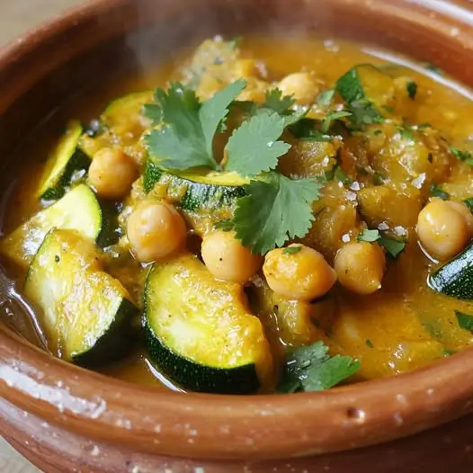 Tajine Végétarien Express aux Courgettes, Pois Chiches et Lait de Coco, Parfumé au Gingembre