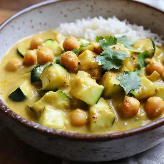 Curry de Courgettes et Pois Chiches au Lait de Coco et Gingembre