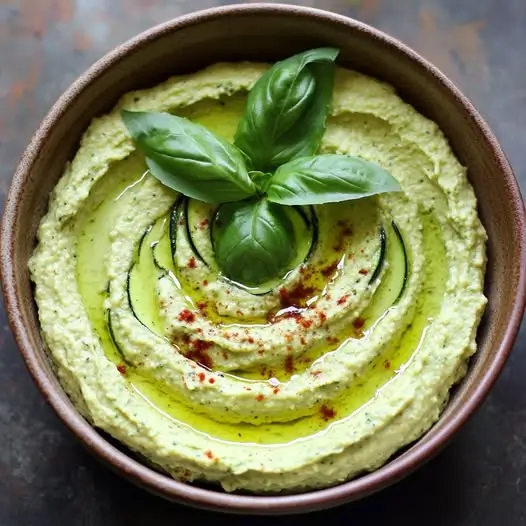 Houmous Vert aux Courgettes Grillées, Ail Rôti et Basilic