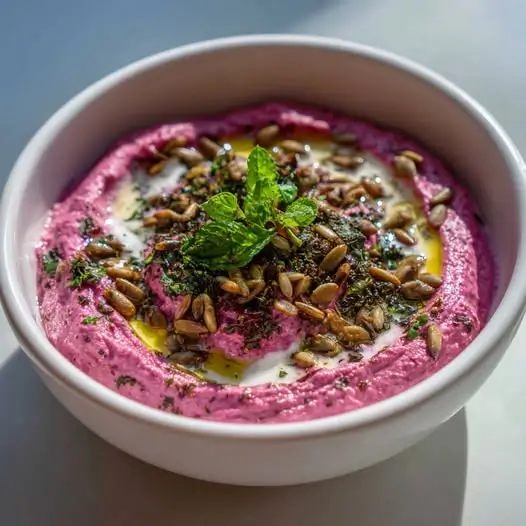 Tartinade de Betterave, Yaourt Grec et Zaatar, Graines de Tournesol Rôties
