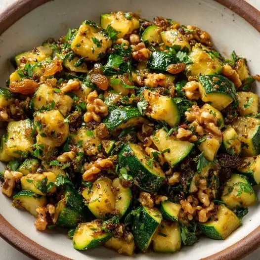 Poêlée Minute de Courgettes, Raisins Secs, Noix et Épices Douces