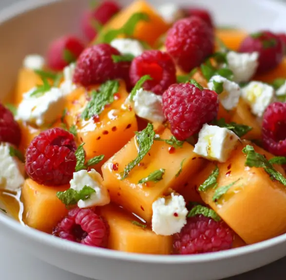 Salade de Melon, Framboises et Feta