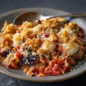 Crumble Tomates, Aubergines et Mozzarella Fondante