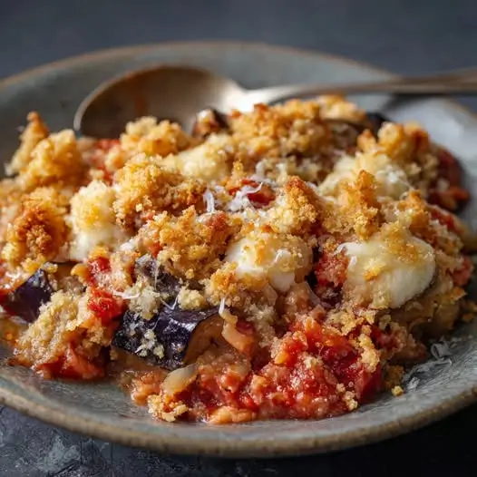 Crumble Tomates, Aubergines et Mozzarella Fondante