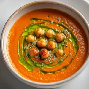Crème de Pois Chiches et Poivrons Grillés à l'Huile de Basilic