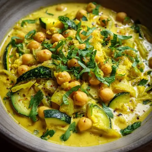 Curry Jaune de Courgettes et Pois Chiches au Gingembre