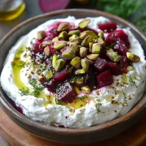 Feta battue, betteraves et pistaches