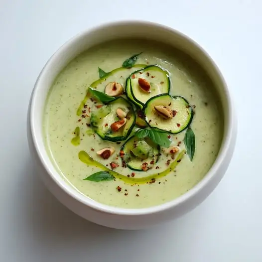 Soupe Froide de Courgettes et Basilic Thaï, Huile de Noisette