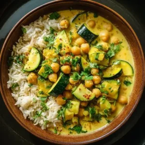 Pois Chiches Mijotés aux Courgettes, Sauce Lait de Coco et Curry Madras