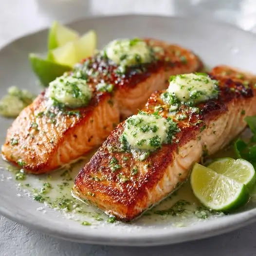 Pavé de Saumon au Beurre de Basilic et Zeste de Citron Vert