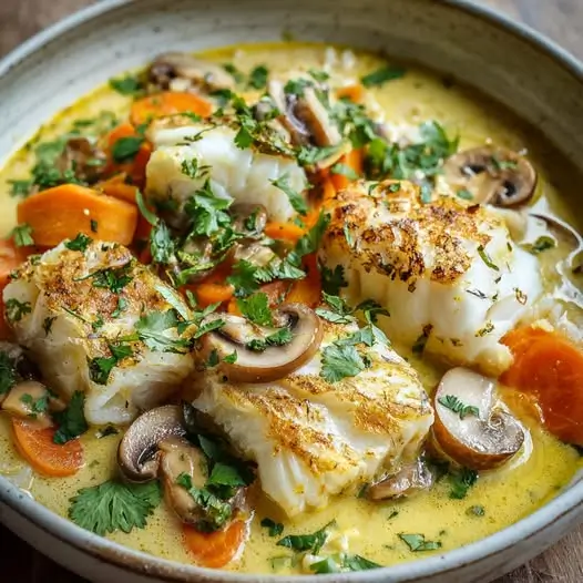Blanquette de Cabillaud au Lait de Coco et Curry Doux