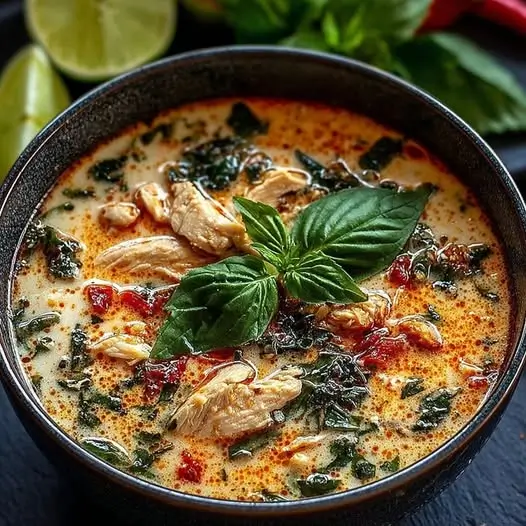 Soupe Thaï Parfumée au Poulet, Basilic et Citron Vert