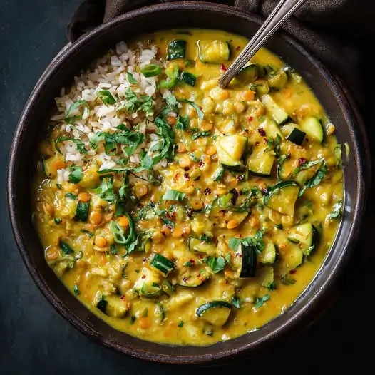 Curry Doux de Courgettes et Lentilles Corail au Lait de Coco