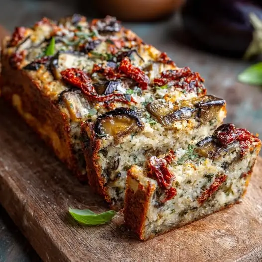 Cake Salé Aubergine, Tomate Séchée et Parmesan