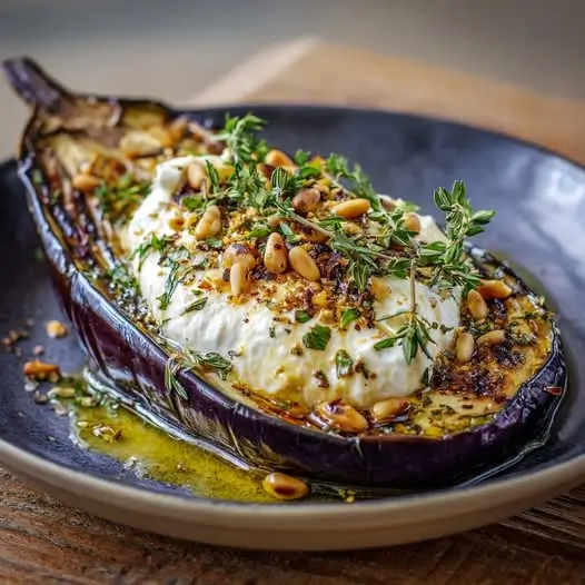 Aubergine Rôtie au Sirop d’Érable et Crème de Ricotta Citronnée
