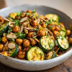 Salade Tiède Pois Chiches, Courgettes et Amandes