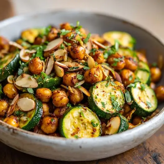 Salade Tiède Pois Chiches, Courgettes et Amandes
