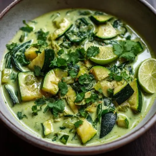 Curry Vert de Courgettes, Épinards et Lait de Coco au Citron Vert