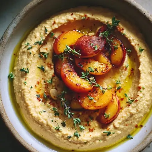 Houmous à la Pêche Rôtie et Thym Citronné
