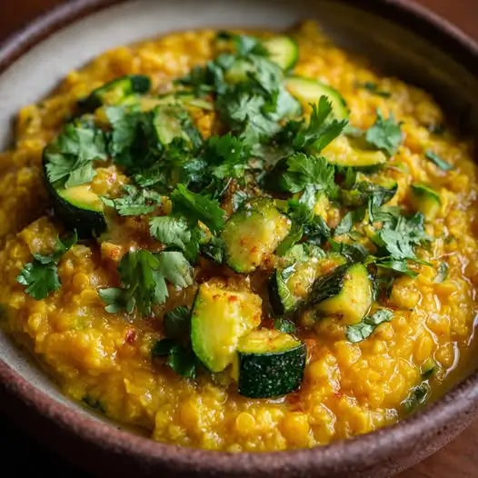 Dahl de Lentilles Corail, Courgettes et Gingembre