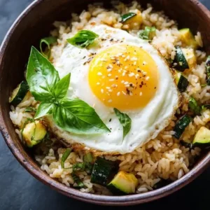 Riz Sauté à la Courgette, Basilic et Œuf au Plat