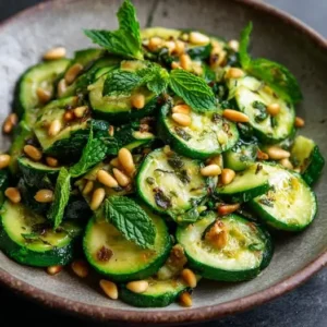 Courgettes Sautées à l’Ail, Menthe et Pignons Torréfiés