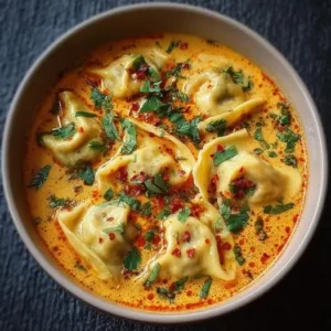 Soupe Thaïlandaise aux Raviolis au Curry Rouge et Lait de Coco