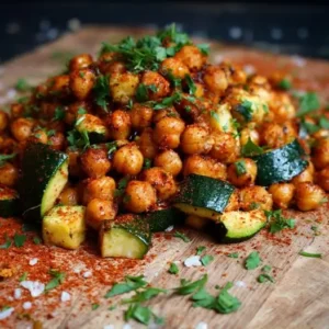 Pois Chiches Croquants au Paprika Fumé et Courgettes Rôties