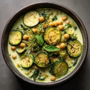 curry vert de courgettes et pois chiches au lait de coco