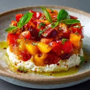 Tartare de Tomates Anciennes, Nectarines et Ricotta Fouettée