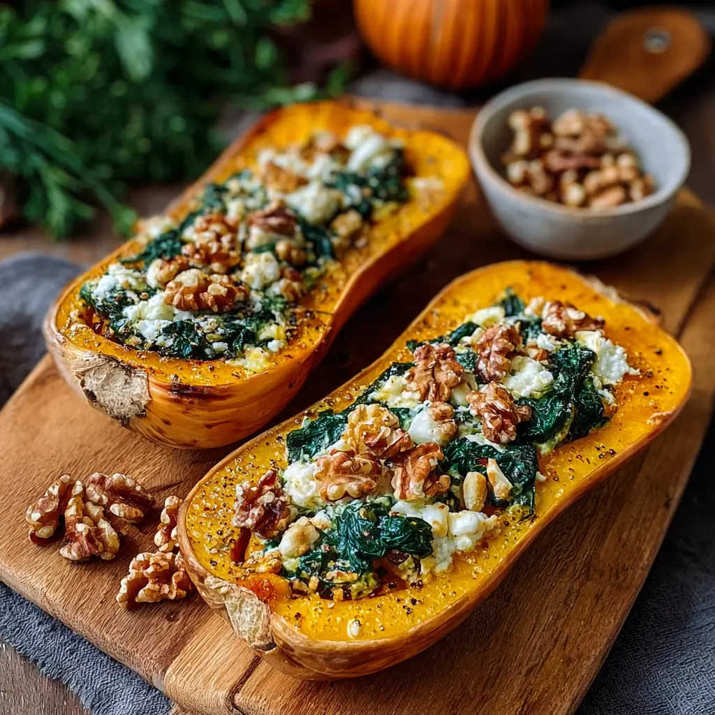 Butternut Farcie : Épinards, Feta Crémeuse et Noix