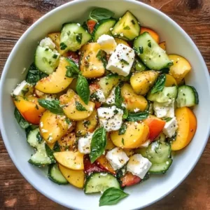 Salade de nectarines, concombre et feta, Vinaigrette au Miel et Basilic