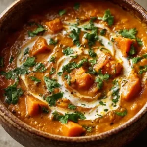 Curry de Patate Douce, Lentilles Corail et Lait de Coco