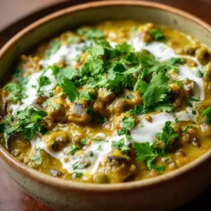 Curry Doux d’Aubergines et Pois Cassés au Lait de Coco