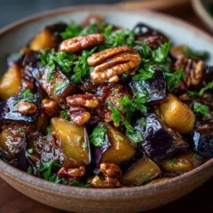 Aubergines Rôties aux Raisins Secs et Noix de Pécan