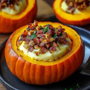 Potimarrons Farcis au Saint-Nectaire, Lardons et Châtaignes