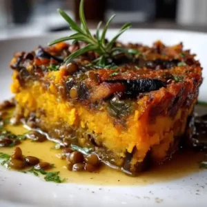 Parmentier d’Aubergines, Lentilles Vertes et Purée de Butternut
