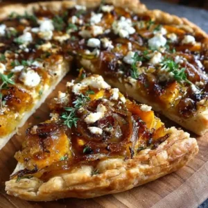 Tarte Rustique à la Courge, Oignons Caramélisés et Chèvre Frais