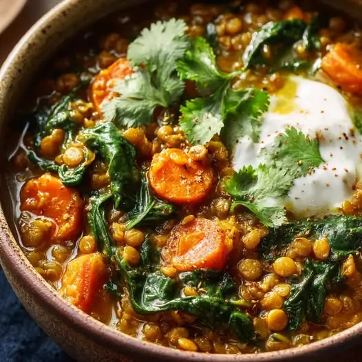 Dahl de Lentilles aux Épinards et Carottes