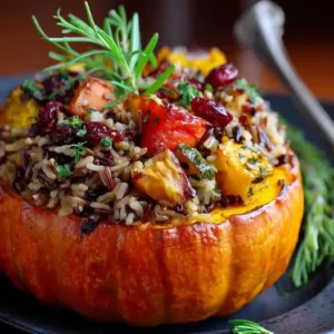 Potimarron Farcie au Riz Sauvage et Légumes Rôtis