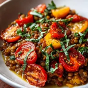 Bowl de Lentilles Corail, Tomates Anciennes et Basilic