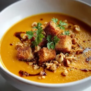 Velouté de Potimarron & Patate Douce, Croûtons aux Noisettes