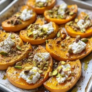 Courge Butternut rôtie au sirop d'érable, chèvre frais et pistaches