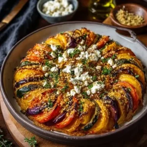 Tian de légumes d’automne et crumble de feta