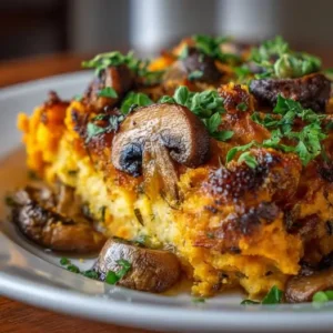 Parmentier de Chou-Fleur, Champignons et Purée de Patate Douce