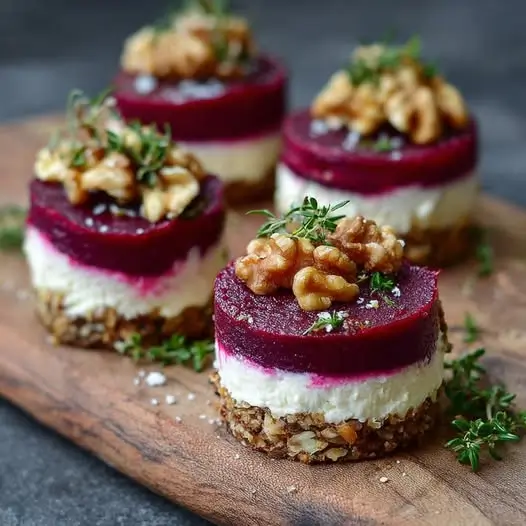 Mini Cheesecakes Betterave et Chèvre, Base aux Noix