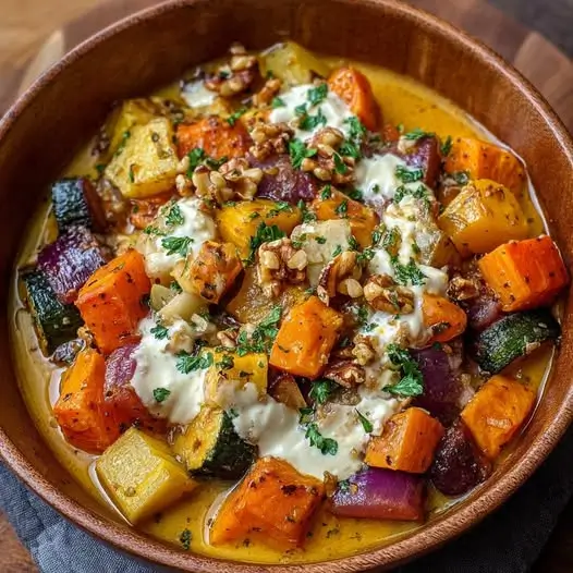 Ragoût D'Automne : Légumes Racines Rôtis, Sauce Chèvre-Noix Crémeuse
